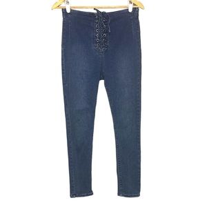 Free People High Waist Lace Up Leggings Jeans Pants Womens 29 Blue Denim Stretch
